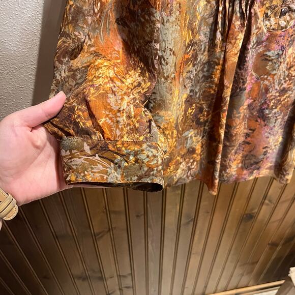 Coldwater Creek Women's Floral Popover Blouse Sz 1X Brown Fall Casual - Picture 3 of 6